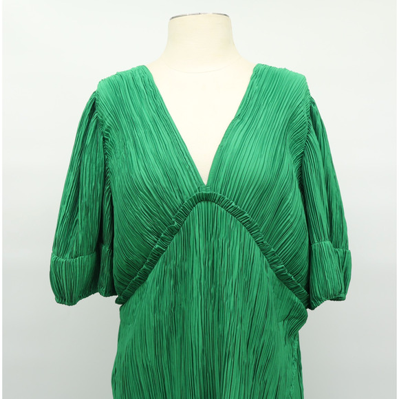 Anthropologie Women's Green V-Neck Pleated Midi Dress Sz L - Picture 4 of 10